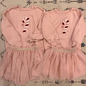 Cat & Jack Pink Tulle Skirt with Gold Trim and Candy Cane Sweatshirt